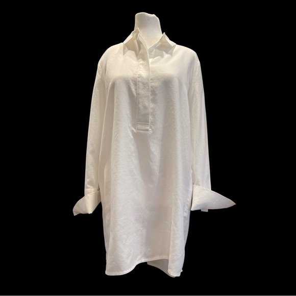 ICHI Size 38 (Fits M/L) Cream Woven Tunic Shirt Dress Minimalist - Picture 3 of 6